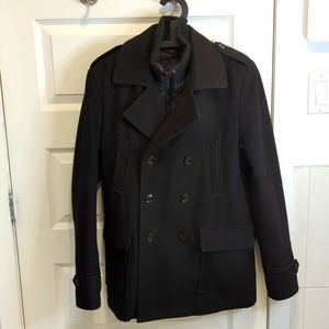 ZARA Wool Blend Double Breasted Coat in Black (Medium)